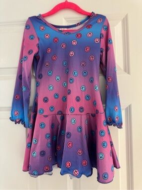 Social Butterfly Girls' Pink & Blue Smiley Skater Dress